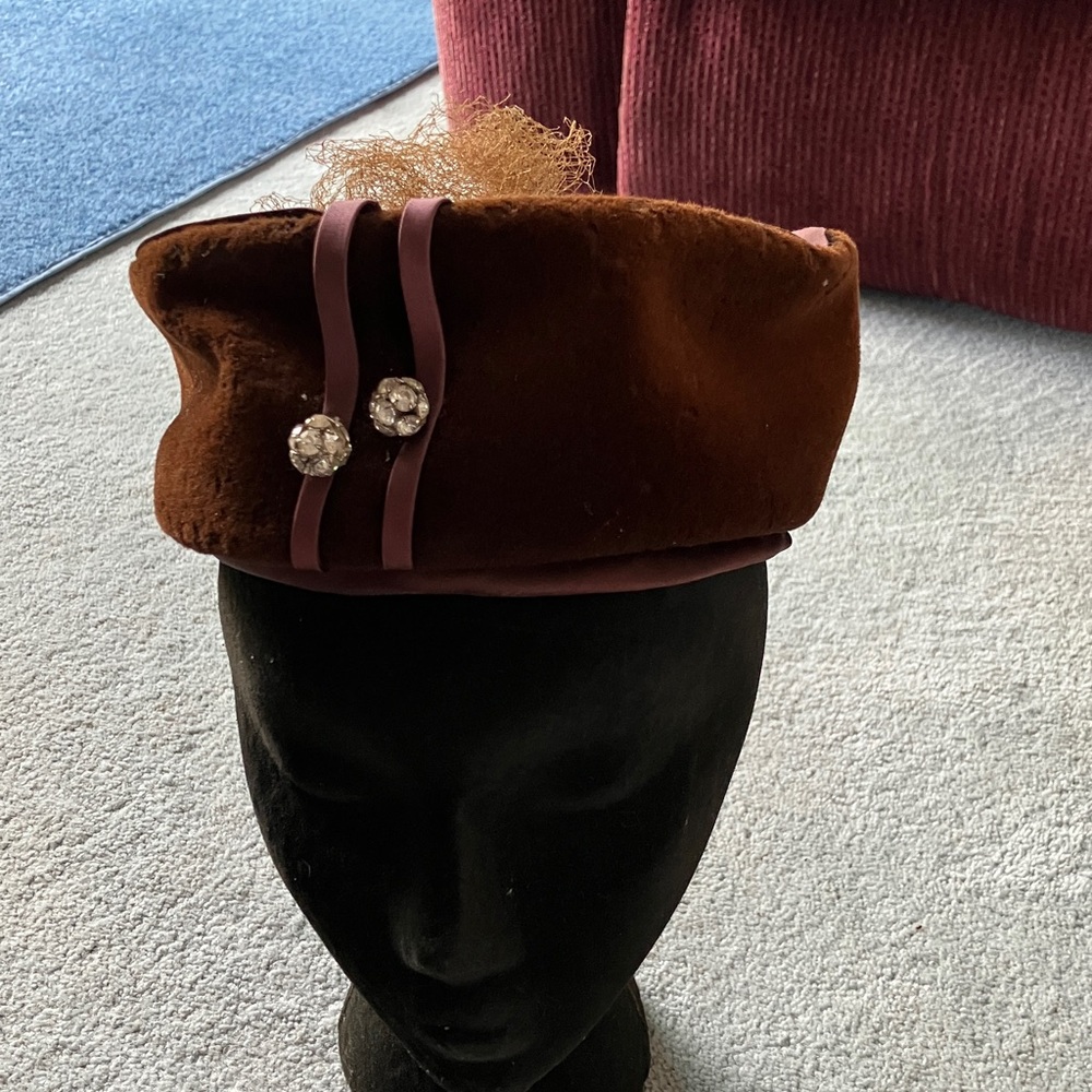 Chic Brown Velvet Women's Hat with Embellishments